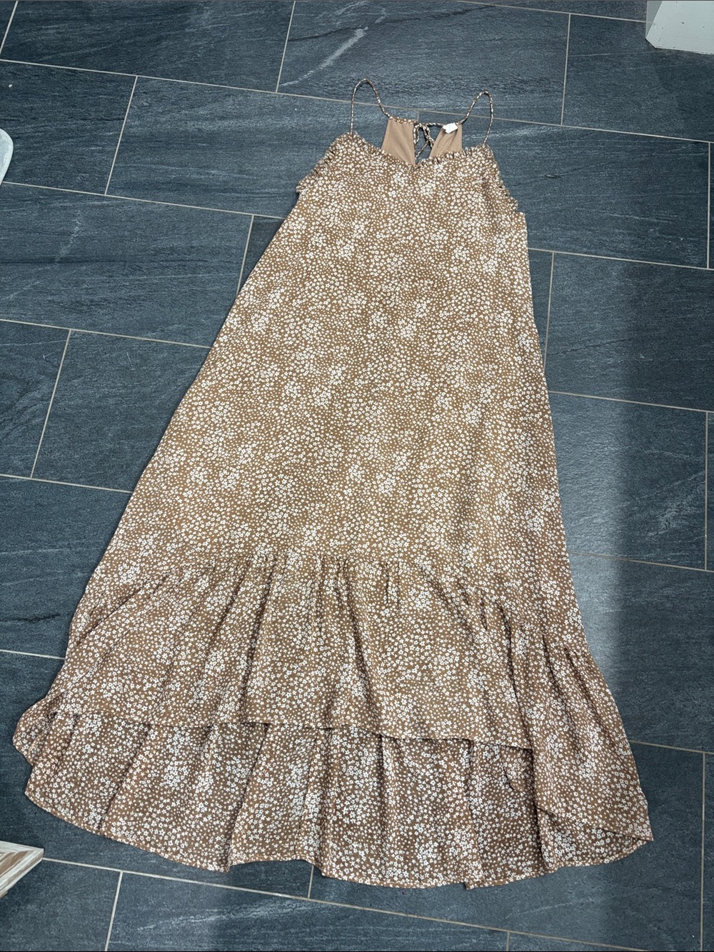 Boutique Brown Floral Tie-Strap Maxi Dress